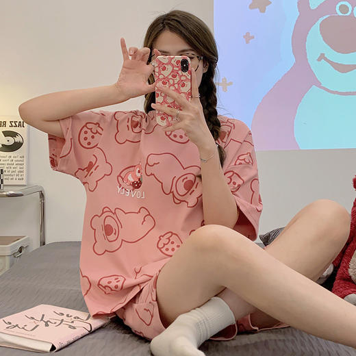 【79元任选2件❗️ins风新款睡衣女春秋夏款】舒适柔软，宽松版型自由不束缚，亲肤透气，耐穿不易起球，拒绝闷热，学生可爱卡通短袖套装女士短袖家居服 商品图5