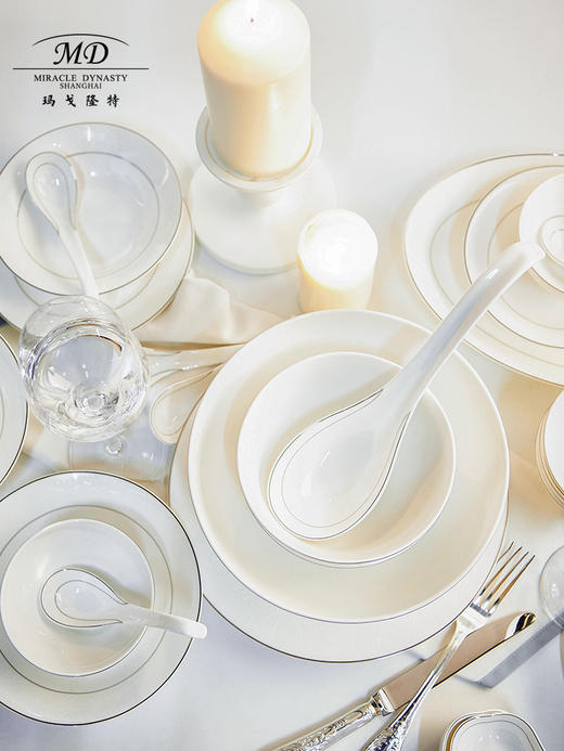 【玛戈隆特】白金岁月6人份骨瓷餐具套装家用创意碗碟盘子勺子 商品图1