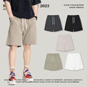 RS男装|2023夏季385g重磅反袋设计纯色短裤美式潮牌运动休闲裤男