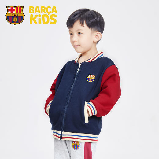巴塞罗那童装外套丨聚星动力红蓝拼接棒球服儿童运动足球迷夹克 商品图0