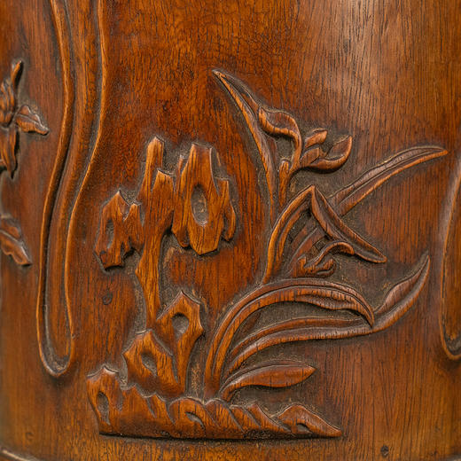 清 红木花卉纹花口笔筒 商品图2