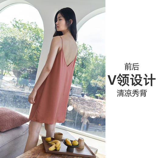 遐性感睡裙高品质仿真丝法国缎家居服女前后V领细肩带美背吊带裙 商品图3