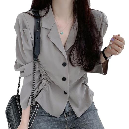 【韩国chic秋季西装外套】简约气质翻领三粒扣 抽绳收腰显瘦长袖西装外套上衣  优质面料不易变形 版型好显气质 商品图4