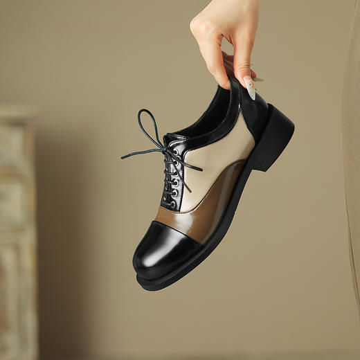 秋季新款，圆头真皮拼色绑带小皮鞋ML-m1601 商品图4