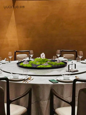 酒店餐桌花摆花高端永生苔藓大圆桌装饰摆设件餐厅转盘中式微景观