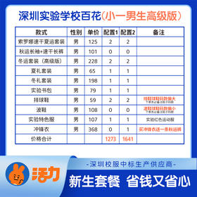 2023深圳实验学校百花片区（小一）新生套餐（男女）（建议波鞋拍大一码）