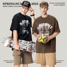 RS男装|2023夏季230克纯棉美式潮牌高街字母网点印花短袖宽松t恤