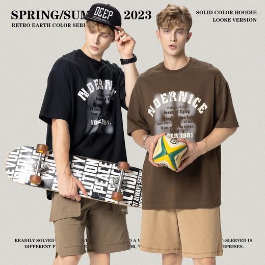 RS男装|2023夏季230克纯棉美式潮牌高街字母网点印花短袖宽松t恤 商品图0