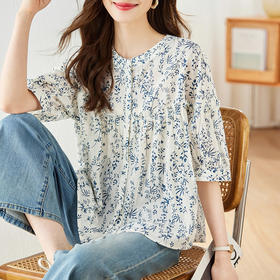 小众百搭，青花瓷小碎花短袖衬衫女装夏新款设计感上衣MJ-35085