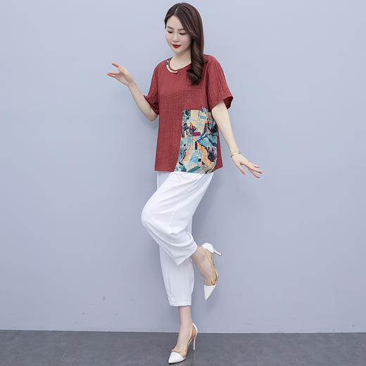 现货时尚套装，女夏装新款气质修身休闲洋气印花垂感裤两件套HR-SLF8137-1-1 商品图5