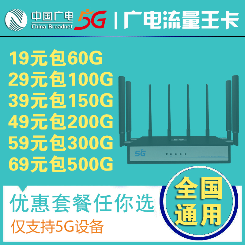 【广电5G流量王卡】全网全林5G路由器UFi广电0月租流量王套餐