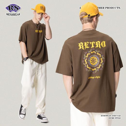 RS男装|2023春夏270g重磅哥特图腾印花短袖复古欧美休闲潮牌T恤男 商品图3