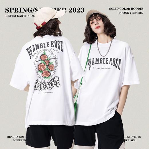 RS男装|2023春夏230g字母玫瑰数码印花短袖欧美街头复古潮牌T恤男 商品图0