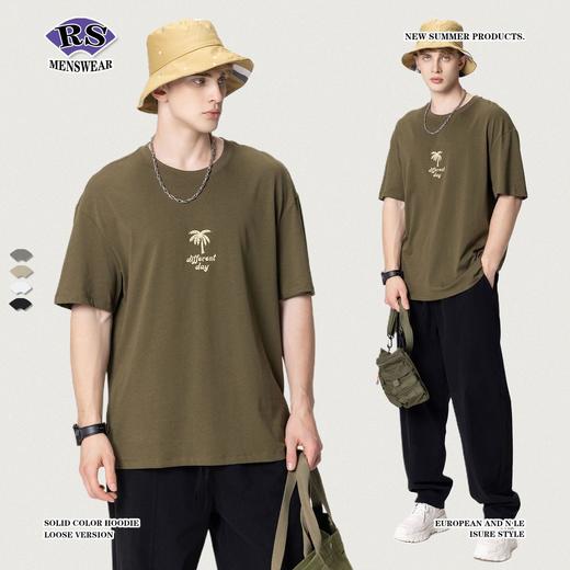 RS男装|2023夏季新款简约椰树刺绣花短袖日系街头宽松潮牌T恤男女 商品图0
