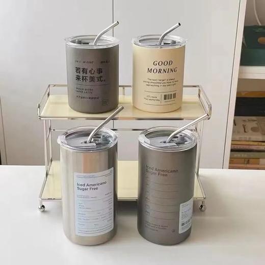「两色可选！颜值派」冰美式咖啡杯304不锈钢保温杯 颜值ins随手杯便携随行水杯吸管杯餐饮用具 商品图2