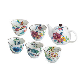 美浓烧日本进口和蓝花衣一壶五杯茶具套装礼盒茶壶茶杯客厅家用