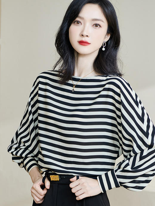 剩M/XL 钢琴黑白键衬衫 米思阳2026春款时尚洋气经典条纹衬衫女宽松显瘦长袖上衣2020 商品图1