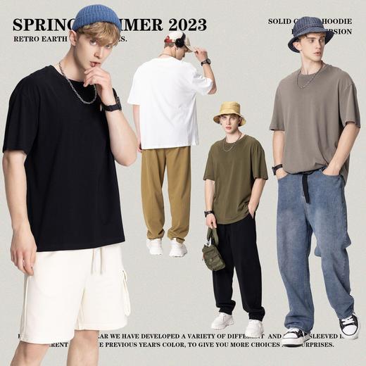 RS男装|2023春夏200g新款可加工纯色短袖欧美大地色宽松潮牌T恤男 商品图3