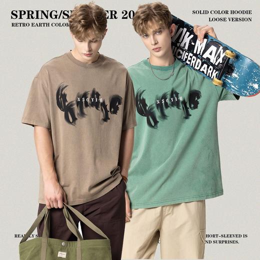 RS男装|2023夏季重磅复古水洗做旧oversize高街潮牌宽松短袖t恤男 商品图3