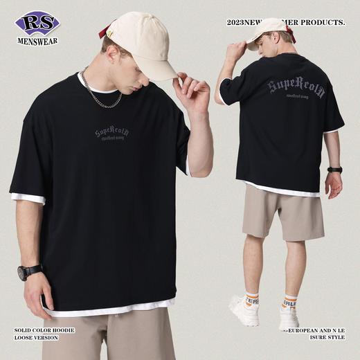 RS男装|2023夏季230g绒面植绒字母印花短袖街头高街欧美风潮牌T恤 商品图3