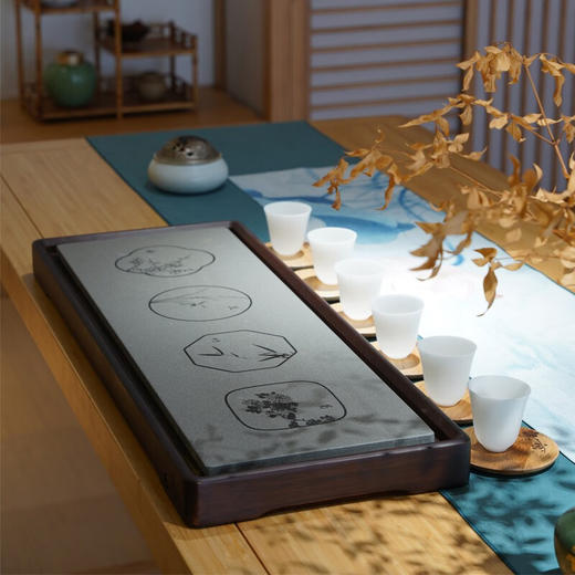 祥福-四君茶盘现代中式办公室乌金石家用茶台（62*23.5*4cm） 商品图3