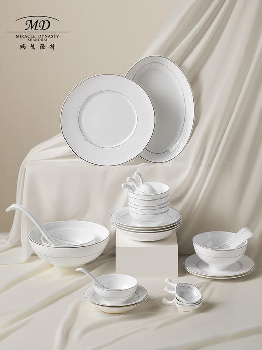 【玛戈隆特】白金岁月6人份骨瓷餐具套装家用创意碗碟盘子勺子 商品图0