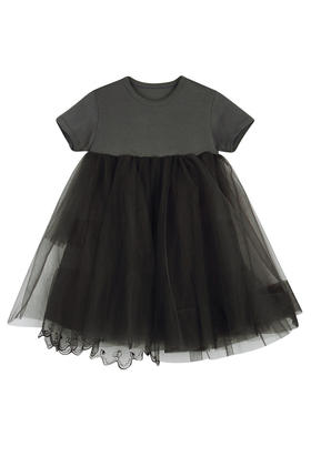 jnby  23年秋款  绣花网纱圆领短袖连衣裙 1N7G11030