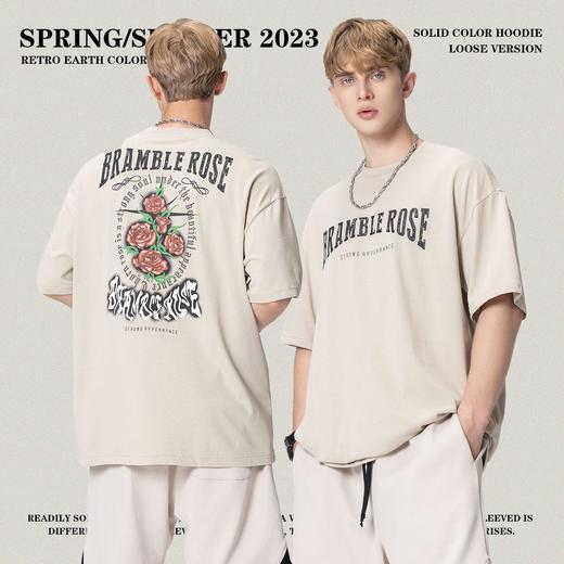 RS男装|2023春夏230g字母玫瑰数码印花短袖欧美街头复古潮牌T恤男 商品图1