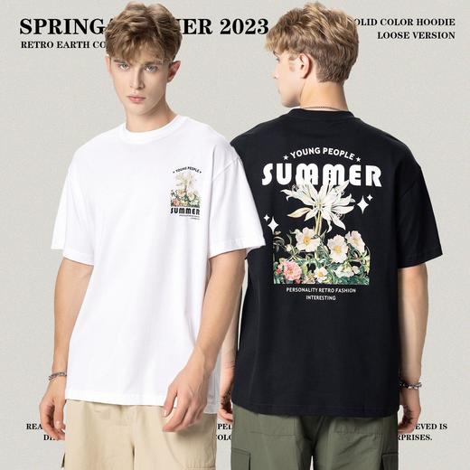 RS男装|2023夏季230g鲜花数码直喷印花短袖复古风欧美潮牌男生T恤 商品图3