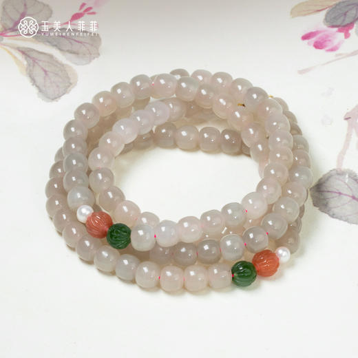 和田玉108链-藕粉老型珠珍珠碧玉南红莲花 商品图0