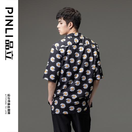PINLI品立新款潮牌宽松印花短袖衬衫男士夏季衬衣B212613375 商品图2