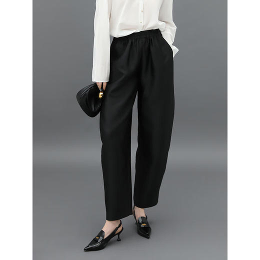 COCOBELLA职场通勤廓形黑色西裤女丝光质感宽松烟管裤PA547 商品图1