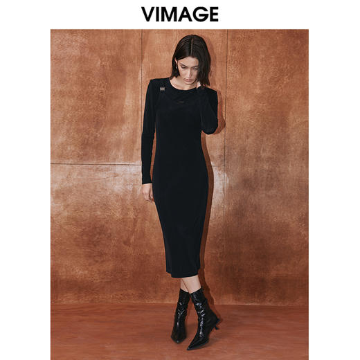 VIMAGE纬漫纪秋季新款时尚气质修身小众设计连衣裙V2007611 商品图3