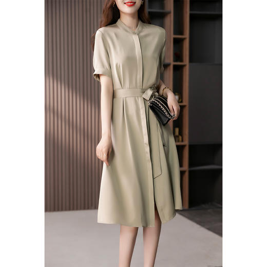 YX【定制12天】真丝桑蚕丝衬衫连衣裙女2023夏季新款优雅减龄系带显瘦长裙子 商品图1