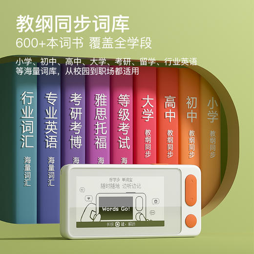 好学多 单词宝电子单词卡大尺寸水墨屏小巧便携超长续航真人发音专业记单词中高考英语四六级考研神器 白橙色 商品图3