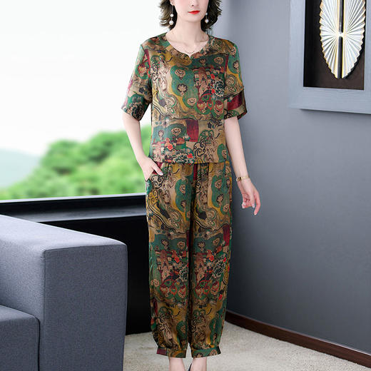 仿香云纱套装，中年妈妈气质通勤休闲时尚两件套YMR8672 商品图2