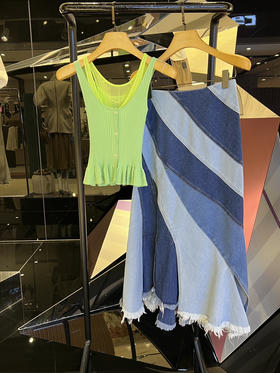 斜拼牛仔长半裙