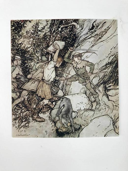 鬼才拉克姆限量签名本！1919年 英国民谣集 16幅彩色手工贴图与多幅黑白文间插图 犊皮（vellum）脊精装大16开 商品图14