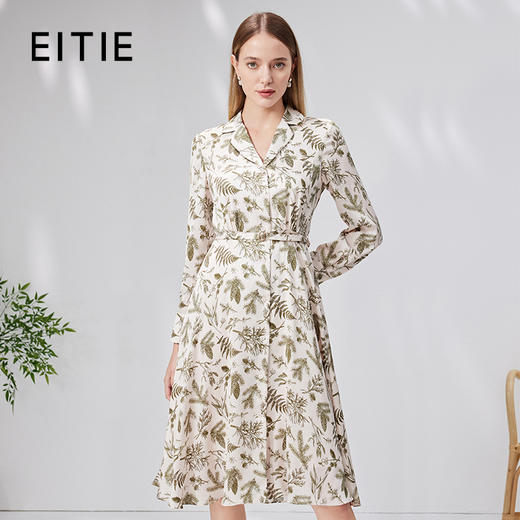 EITIE爱特爱秋季新款温柔气质法式优雅显瘦V领高腰印花连衣裙7107812 商品图0
