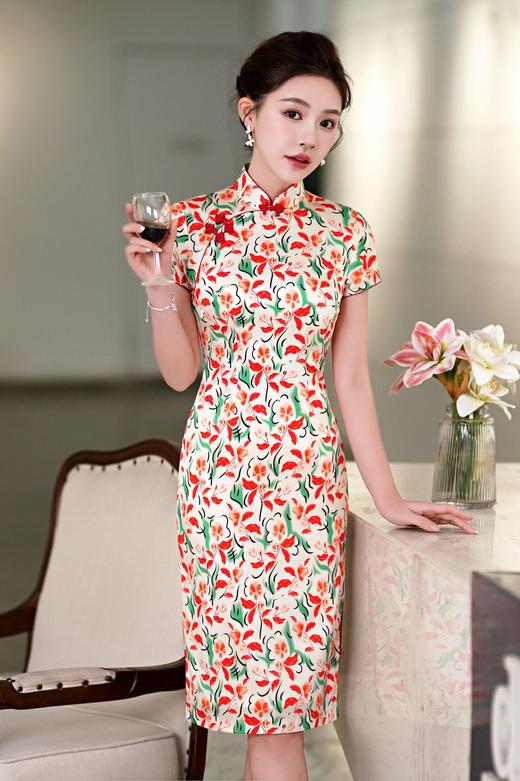 精品真丝中长旗袍绣花旗袍QH-214-7 商品图3