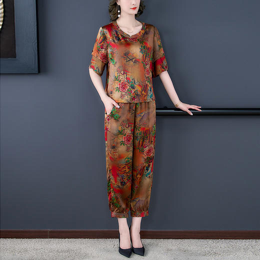 仿香云纱套装，中年妈妈气质通勤休闲时尚两件套YMR8672 商品图0