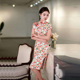 精品真丝中长旗袍绣花旗袍QH-214-7