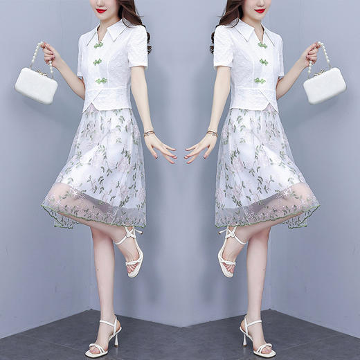 大码夏季新款，胖妹妹时尚名媛风刺绣网纱拼接假两件连衣裙AHM-lyfdm9810 商品图1