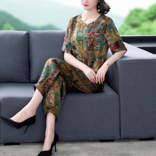 仿香云纱套装，中年妈妈气质通勤休闲时尚两件套YMR8672 商品图3