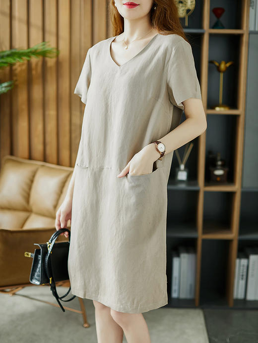 YX【现货7天】棉麻连衣裙女直筒裙2023夏季新款韩版宽松休闲亚麻中长款裙子」 商品图2