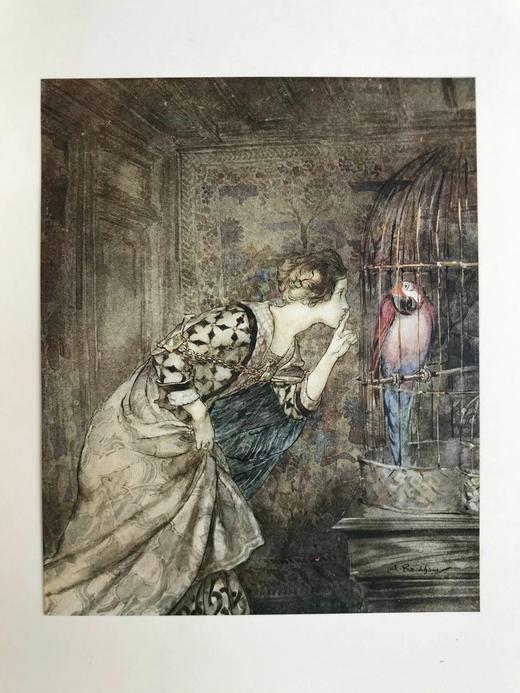 鬼才拉克姆限量签名本！1919年 英国民谣集 16幅彩色手工贴图与多幅黑白文间插图 犊皮（vellum）脊精装大16开 商品图12