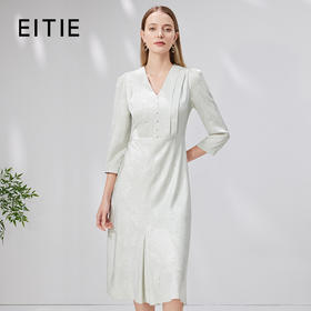 EITIE爱特爱秋季新款优雅温柔V领高腰显瘦印花连衣裙7107815