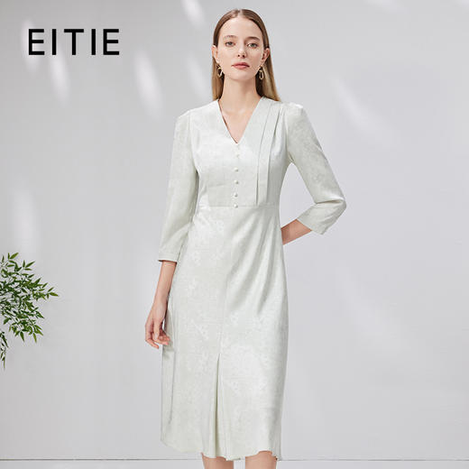 EITIE爱特爱秋季新款优雅温柔V领高腰显瘦印花连衣裙7107815 商品图0