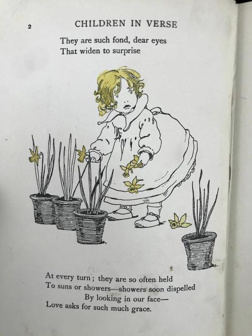 1913年 孩童诗歌集 8幅彩色手工贴图大量黑白插图 漆布精装32开 商品图7