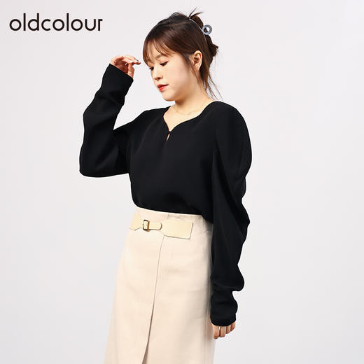 oldcolour欧珂秋商场同款泡泡袖修身高级感衬衫上衣女HO35013507 商品图1